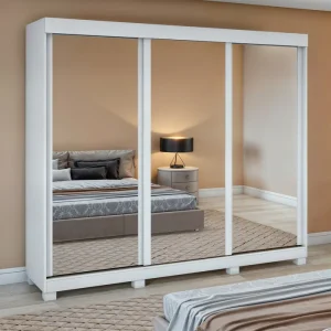 GUARDA ROUPA SAION PLUS LOPAS 3 PORTAS SUPER GLASS C/PES BRANCO