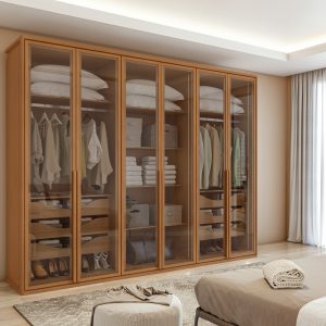 GUARDA ROUPA SOLARIS LOPAS 6 PORTAS VIDRO CPES AMENDOA CLEAN