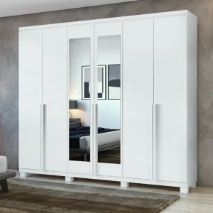 GUARDA ROUPA ALONZO LOPAS 6 PORTAS CESPELHO E PES PVC BRANCO