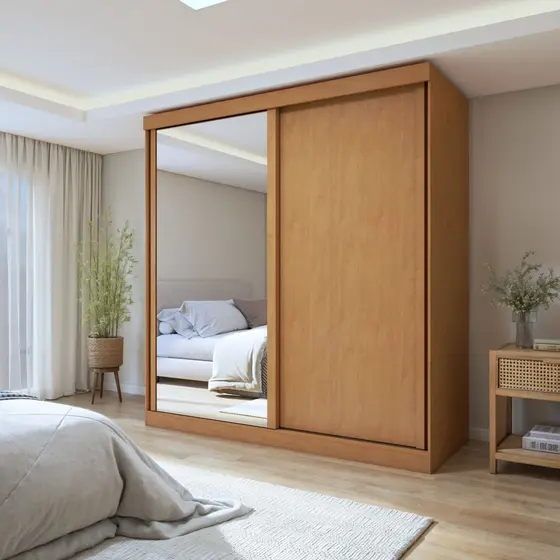 GUARDA ROUPA ZEINE LOPAS 2 PORTAS 1 PT GLASS AMENDOA