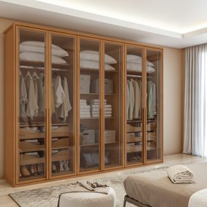 GUARDA ROUPA SOLARIS LOPAS 6 PORTAS VIDRO CPES AMENDOA CLEAN