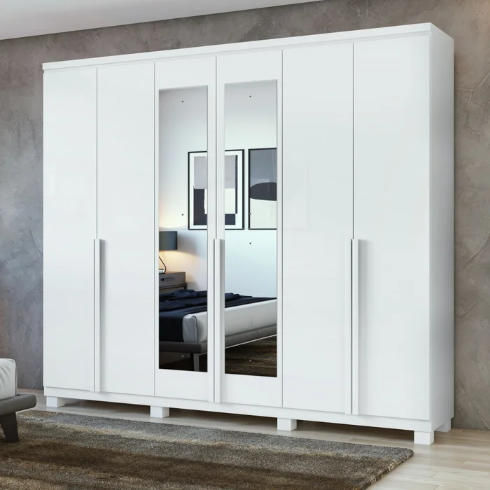 GUARDA ROUPA ALONZO LOPAS 6 PORTAS CESPELHO E PES PVC BRANCO