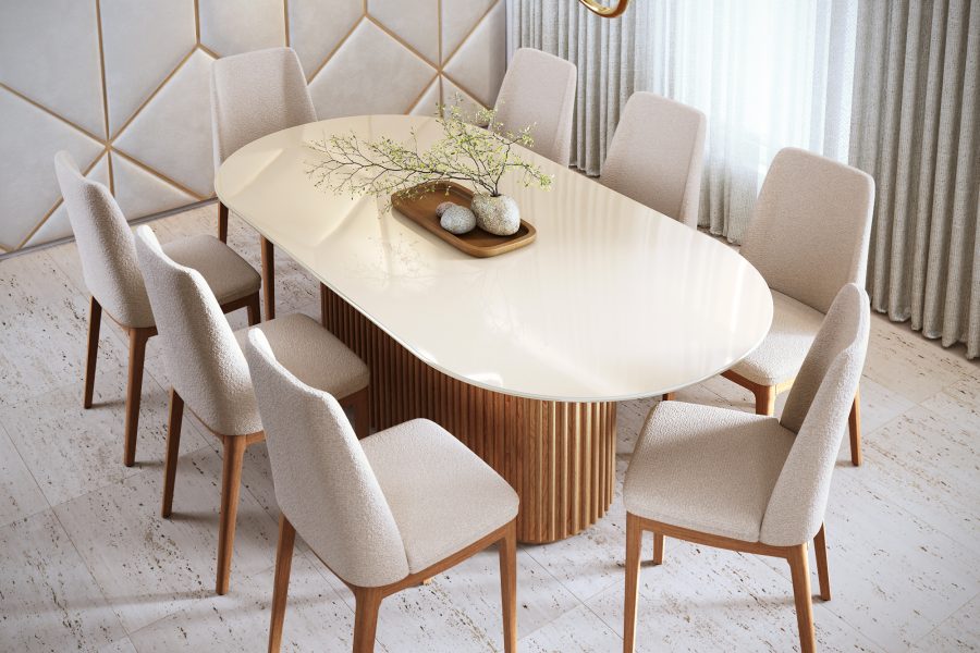 Mesa Living Oval 1.80 Off White+cadeira