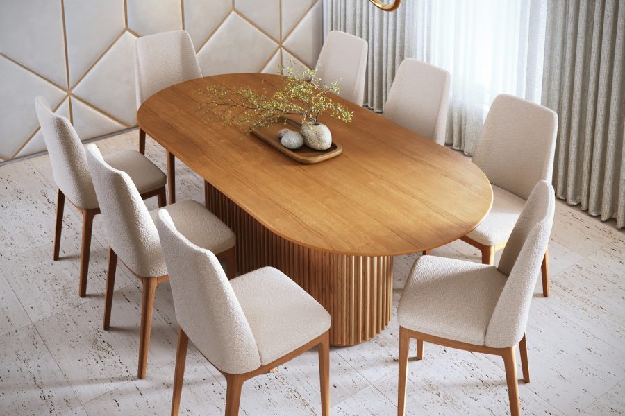 Mesa Living Oval 1.80 cinamomo +cadeira